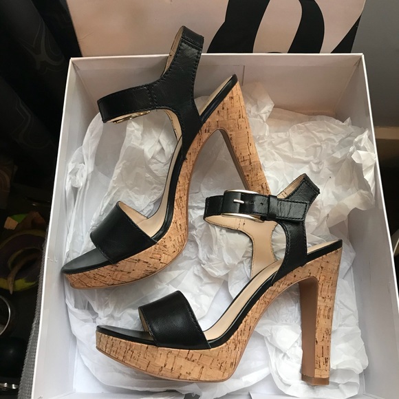 Nine West Elenny Black Leather/Cork Heels Size 8 - Picture 3 of 8